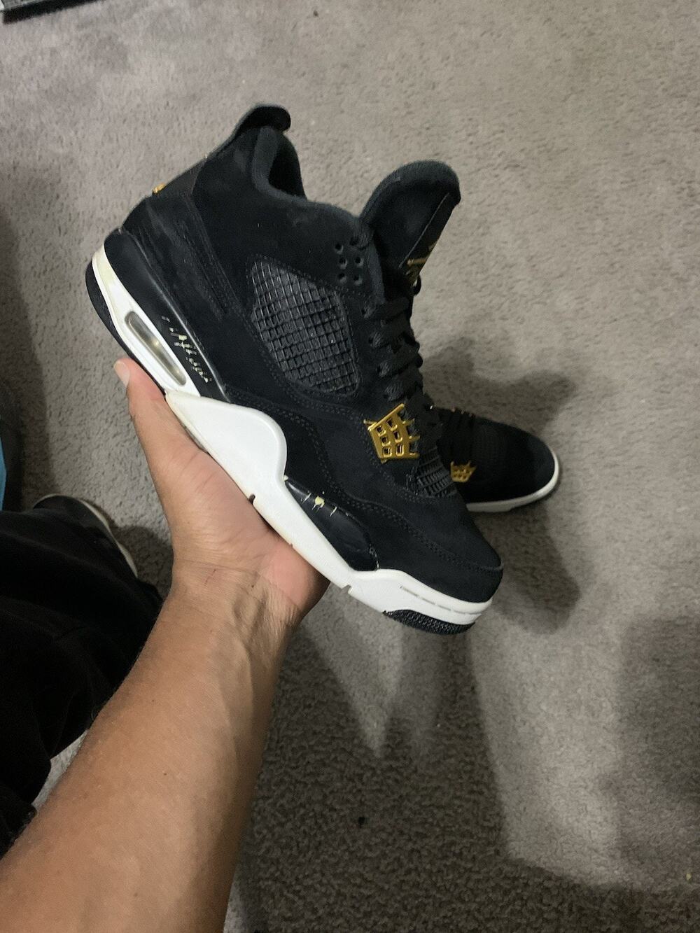 Size 10- Air Jordan 4 Retro Royalty 2017 Sneaker Black/Gold 308497-032